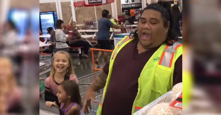 2 little girls think cashier is Maui from ‘Moana’. He plays along nicely and makes their day