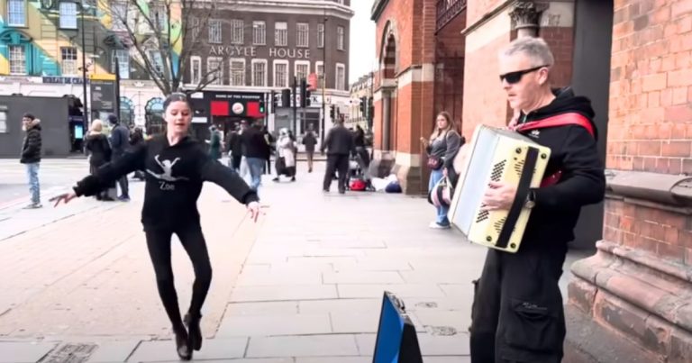 Little girl asks accordion player if he knows any ‘Irish songs’ and she begins doing fun jig