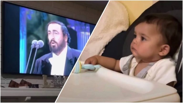 Baby’s adorable reaction to hearing Luciano Pavarotti for the first time wins hearts worldwide