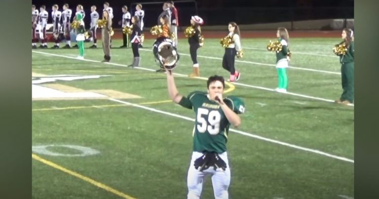 Teen football player begins singing National Anthem and his ‘powerful’ voice silences crowd