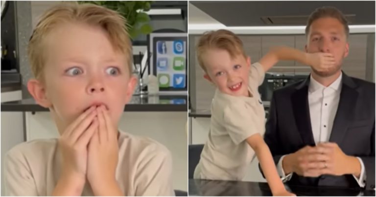 Son’s face when dad starts lying in “job interview” is pure gold