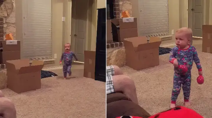 Toddler Storms In and Picks Hilarious Fight With Dad for Playing With Her Toys