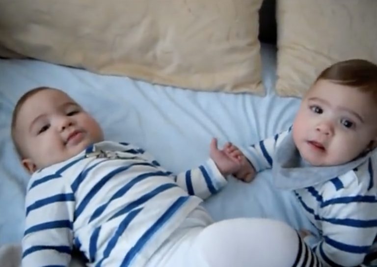 Such an adorable bond! Twin brothers notice each other for the first time