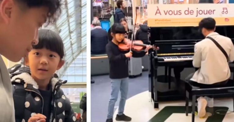 Little girl goes asks busker if she can ‘play violin’ and steals show with incredible skill