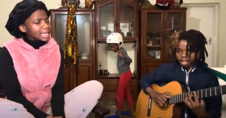 Siblings perform beautiful cover of 70s classic while little brother’s antics steal show