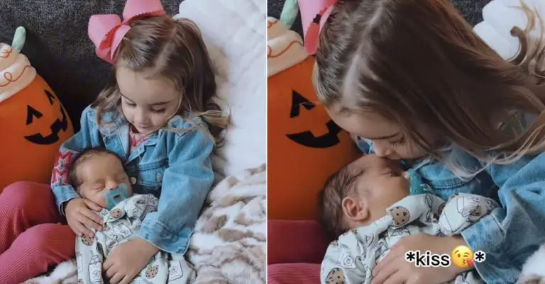 This is the cutest thing I’ve ever seen! Baby girl takes care of her newborn brother…