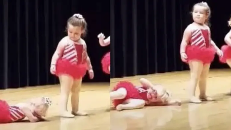 A little girl throws a tantrum in the middle of her dance, and look how her friend reacts