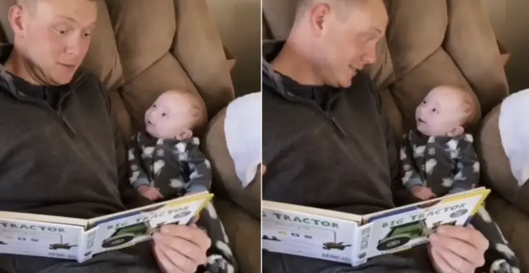 It’s sooo cute: Baby is listening to daddy’s every each so carefully