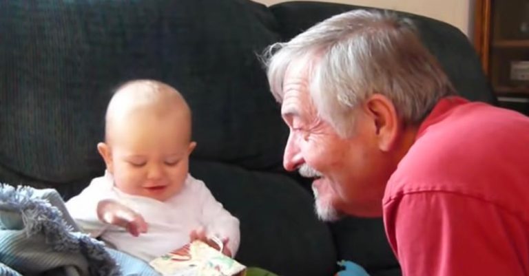 The baby has huge love for grandpa! She sends kisses to him without pause.