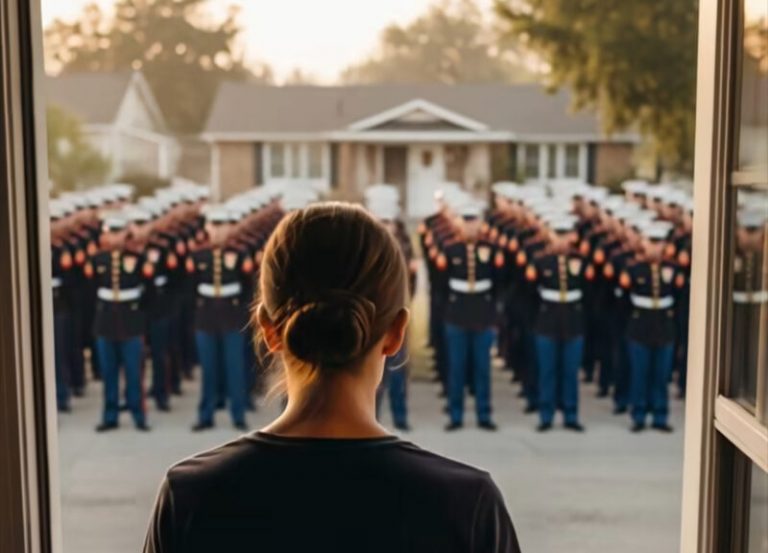 She suffered multiple wounds while protecting an injured man. she almost didn’t survive. the next morning, she woke to a sound outside and opened her door to find over 100 marines in full dress uniform standing on her lawn.